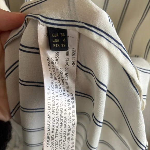 Massimo Dutti Mulberry Silk Button-up Stripe Shirt US4 white navy blue - Picture 7 of 8